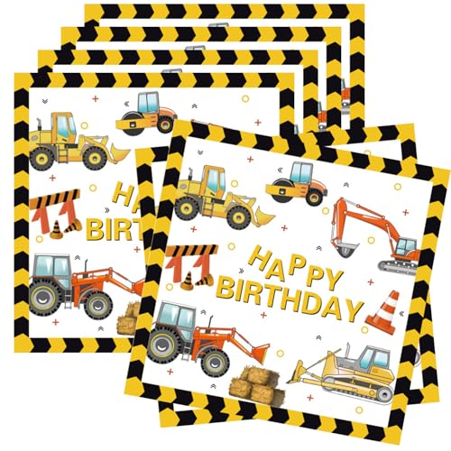 Ezydka 48 Stücke Bagger Servietten 33x33 cm Bagger Servietten Kindergeburtstag Junge Baustelle Papierserviette für Kindergeburtstag von Ezydka