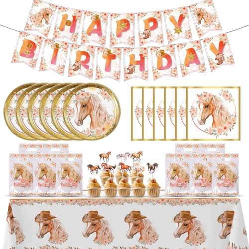 Ezydka Pferde Geburtstagsdeko Set Pferd Partygeschirr Set mit Pferde Banner, Tischdecken, Partygeschirr, Pferd servietten, Geschenktüten, Cupcake Topper für Kindergeburtstag Deko Jungen Mädchen Ezydka Pferde Geburtstagsdeko Set Pferd Partygeschirr Set mit Pferde Banner, Tischdecken, Partygeschirr, Pferd servietten, Geschenktüten, Cupcake Topper für Kindergeburtstag Deko Jungen Mädchen von Ezydka