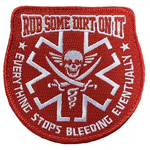 Rub Some Dirt On It Medic, EMS, EMT, Sanitäter – bestickter Aufnäher (rot) von F-Bomb Morale Gear
