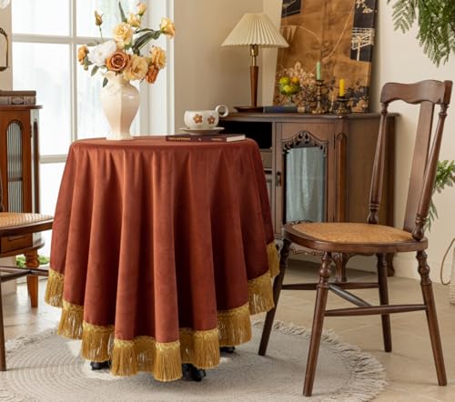F-CHU Luxuriöse Tischdecke aus gebranntem Orange, dicke Samt-Tischdecke mit schönen goldfarbenen Vintage-Quasten, Tischdecke für Heimdekoration, Hochzeit, Party, Bankett und Veranstaltungen, 121,9 cm F-CHU Luxuriöse Tischdecke aus gebranntem Orange, dicke Samt-Tischdecke mit schönen goldfarbenen Vintage-Quasten, Tischdecke für Heimdekoration, Hochzeit, Party, Bankett und Veranstaltungen, 121,9 cm von F-CHU