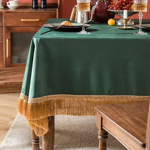 F-CHU Luxuriöse grüne Tischdecke, dicke Samt-Tischdecke mit schönen goldfarbenen Quasten, Tischdecke für Heimdekoration, Hochzeit, Party, Bankett und Veranstaltungen, 152,4 x 152,4 cm von F-CHU