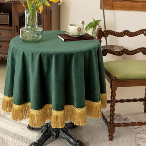 F-CHU Luxuriöse grüne Tischdecke, dicke Samt-Tischdecke mit schönen goldfarbenen Quasten, Vintage-Tischdecke für Heimdekoration, Hochzeit, Party, Bankett und Veranstaltungen, 122 cm, rund F-CHU Luxuriöse grüne Tischdecke, dicke Samt-Tischdecke mit schönen goldfarbenen Quasten, Vintage-Tischdecke für Heimdekoration, Hochzeit, Party, Bankett und Veranstaltungen, 122 cm, rund von F-CHU