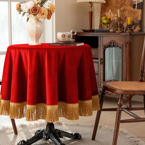 F-CHU Rote Tischdecke, dick, Samt-Tischdecke mit schönen goldfarbenen Quasten, Vintage-Tischdecke für Heimdekoration, Hochzeit, Party, Bankett und Veranstaltungen, 122 cm, rund F-CHU Rote Tischdecke, dick, Samt-Tischdecke mit schönen goldfarbenen Quasten, Vintage-Tischdecke für Heimdekoration, Hochzeit, Party, Bankett und Veranstaltungen, 122 cm, rund von F-CHU