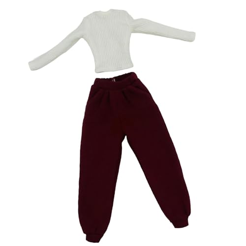 F Fityle 1/6 weibliche Puppenkleidung, Actionfiguren Kleidung, langhältiges Strickoberteil und Jogginghosen handgefertigtes Kostüm für 12 '' weibliche Puppen, Rot Und Weiß von F Fityle