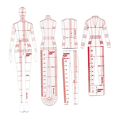 F Fityle 4Pcs Mode Zeichnung Vorlage Lineal Set, Frau Nähen Humanoide Muster Design, Kleidung Messen Französische Kurven Lineale A4 Muster Papier - B von LOL-FUN