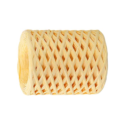 F Fityle Bast Papierband 200m zum Häkeln, Natur Raffia Papierband, Buntes Papiergarn, Bast Band Geschenkband Mehrfarbig für Handwerksprojekte Verpackung Festival Geschenkbox Wrapping, Hellgelb von F Fityle