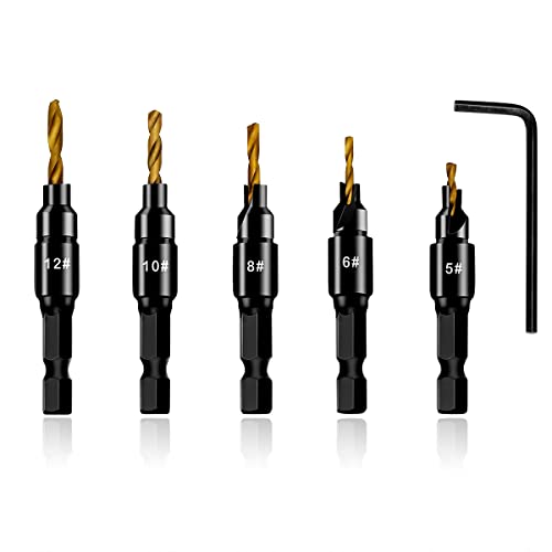 5 stück Senkbohrer-Set, titanbeschichtet, Ansenker Set Einschnappen, 1/4“-Sechskant-Schaft mit Sechskantschlüssel 5 stück Senkbohrer-Set, titanbeschichtet, Ansenker Set Einschnappen, 1/4“-Sechskant-Schaft mit Sechskantschlüssel von F Season