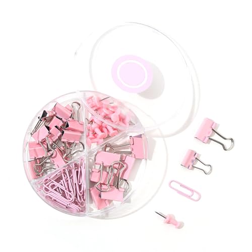 Set aus Büroklammern Dokumentenklammern Pinnnadeln – Metallclips in Verschiedenen Größen mit Aufbewahrungsbox für Büro Schule Zuhause (Rosa) von F&Y