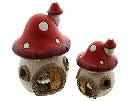 F1885 LED-Haus Pilz, 2er Set, Terracotta, lustige Pilzdeko, liebvoll bemalt, Höhe 12 cm, 16 cm F1885 LED-Haus Pilz, 2er Set, Terracotta, lustige Pilzdeko, liebvoll bemalt, Höhe 12 cm, 16 cm von F1885