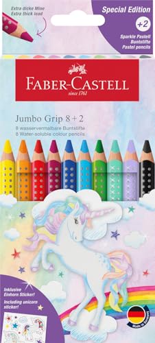 FABER-CASTELL 110923 - Buntstifte Set Jumbo Einhorn, 10-teilig, bruchsicher, inkl. 2 Sparkle Stifte und Einhorn Sticker von FABER-CASTELL