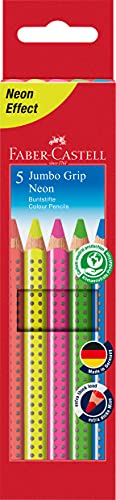 FABER-CASTELL 110994 - Jumbo Buntstifte Set GRIP Neon, 5-teilig, bruchsicher, für Kinder und Erwachsene von FABER-CASTELL