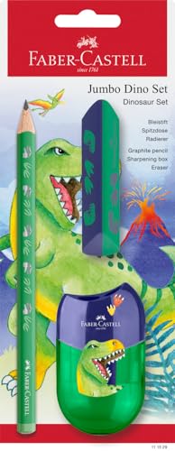 FABER-CASTELL 111529 - Schreibset Dino mit Jumbo Bleistift, Spitzer und Radiergummi, Schulset für Kinder von FABER-CASTELL