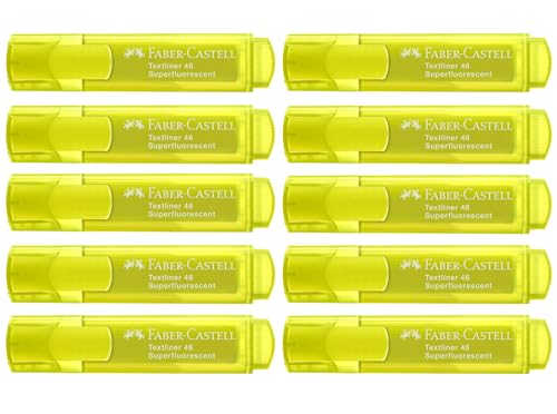 FABER-CASTELL 154607 - Textmarker Gelb, 10 Marker Stifte, Strichstärke 1 - 5 mm, Neon Marker von FABER-CASTELL