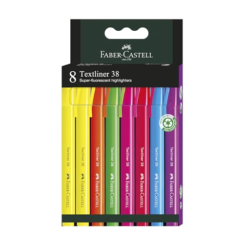 FABER-CASTELL 157778 - Textmarker Set, 8 Marker mit dünnem Schaft, Textliner 38, leuchtende Farben von FABER-CASTELL