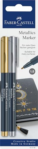 FABER-CASTELL 160796 - Metallics Marker mit Faserspitze, 1,5 mm Strichstärke, für viele Oberflächen geeignet, mit Metalliceffekt in gold und silber, 2er Set FABER-CASTELL 160796 - Metallics Marker mit Faserspitze, 1,5 mm Strichstärke, für viele Oberflächen geeignet, mit Metalliceffekt in gold und silber, 2er Set von FABER-CASTELL