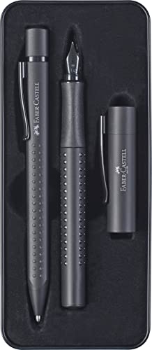 FABER-CASTELL 201626 - Geschenkset Grip Edition, All Black, mit Füller M und Kugelschreiber XB im Metalletui von FABER-CASTELL