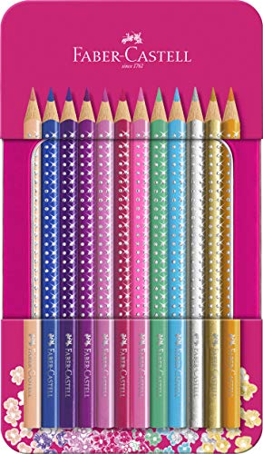 FABER-CASTELL 201737 - Buntstifte Set Sparkle 12-teilig, im Metalletui, dreikant, bruchsicher von FABER-CASTELL
