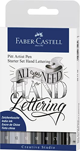 FABER-CASTELL 267118 - Tuschestifte Lettering Starter Set, 9-teilig, Pitt Artist Pens, inkl. Bleistift und Spitzer von Faber-Castell