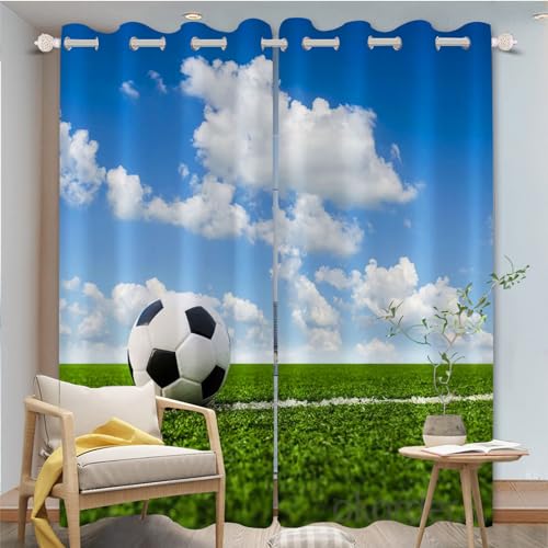 FABTOP Fußball Gardinen Verdunklungsgardine Kinder Jungen Sport Vorhänge 3D-Druck Fußball Kunst Gardinen Blickdicht Für Kinderzimmer Wohnzimmer (2,183×160BxH (91.5×160cm×2)) von FABTOP