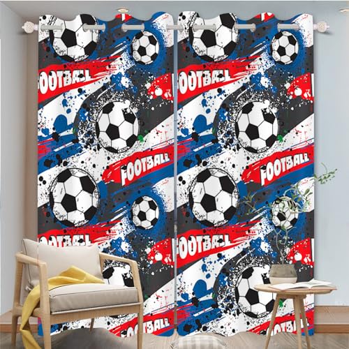 FABTOP Fußball Gardinen Verdunklungsgardine Kinder Jungen Sport Vorhänge 3D-Druck Fußball Kunst Gardinen Blickdicht Für Kinderzimmer Wohnzimmer (3,150×166BxH (75×166cm×2)) von FABTOP