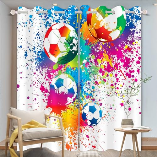 FABTOP Fußball Gardinen Verdunklungsgardine Kinder Jungen Sport Vorhänge 3D-Druck Fußball Kunst Gardinen Blickdicht Für Kinderzimmer Wohnzimmer (4,183×160BxH (91.5×160cm×2)) von FABTOP