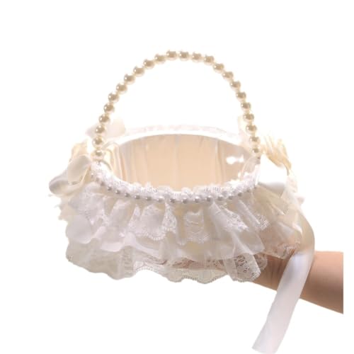 FACAIIO Hochzeit Blumenkorb mit Perlenstoff für Brautjungfern oder Blumenmädchen, Weiß Stoff Tragekorb für Zeremonie Dekor FACAIIO Hochzeit Blumenkorb mit Perlenstoff für Brautjungfern oder Blumenmädchen, Weiß Stoff Tragekorb für Zeremonie Dekor von FACAIIO