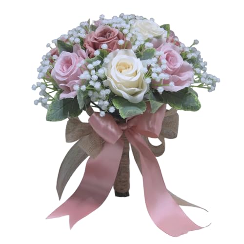 FACAIIO Hochzeitsstrauß mit künstlichen Rosen und Schleife Dekoration, Waldstil Seidenblume Brautstrauß für Zeremonie oder Fotografie FACAIIO Hochzeitsstrauß mit künstlichen Rosen und Schleife Dekoration, Waldstil Seidenblume Brautstrauß für Zeremonie oder Fotografie von FACAIIO