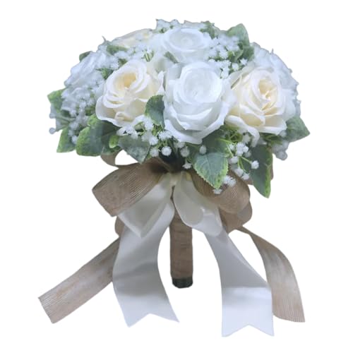 FACAIIO Hochzeitsstrauß mit künstlichen Rosen und Schleife Dekoration, Waldstil Seidenblume Brautstrauß für Zeremonie oder Fotografie FACAIIO Hochzeitsstrauß mit künstlichen Rosen und Schleife Dekoration, Waldstil Seidenblume Brautstrauß für Zeremonie oder Fotografie von FACAIIO