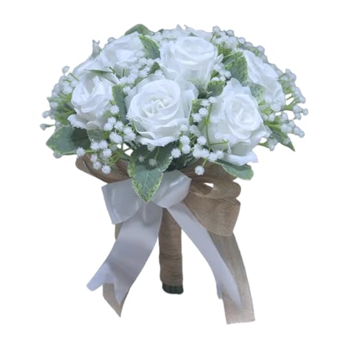 FACAIIO Hochzeitsstrauß mit künstlichen Rosen und Schleife Dekoration, Waldstil Seidenblume Brautstrauß für Zeremonie oder Fotografie FACAIIO Hochzeitsstrauß mit künstlichen Rosen und Schleife Dekoration, Waldstil Seidenblume Brautstrauß für Zeremonie oder Fotografie von FACAIIO