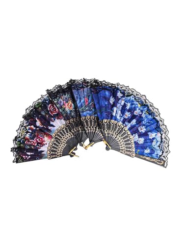 FACAIIO Spanischer Handfächer, faltbar, Blumendruck, Satin mit Kunststoffrippen, für Tanz, Performance, Party, Hochzeit, Dekoration, Kühlung, 12 Stück FACAIIO Spanischer Handfächer, faltbar, Blumendruck, Satin mit Kunststoffrippen, für Tanz, Performance, Party, Hochzeit, Dekoration, Kühlung, 12 Stück von FACAIIO