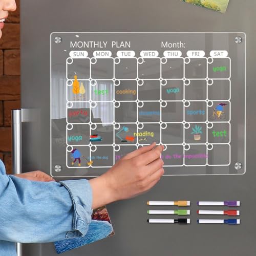 Transparente magnetische Planertafel für Monatsplanung, Acryl, mit Easy Write & Wipe Off Design, inklusive 4 Magneten und Radiergummi (groß) von FACAIIO