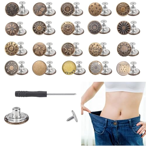 Verstellbare Taille Schnalle, 20 Stück Knöpfe zum Nähen von Metalljeans, 17 mm nagellose, abnehmbare Jeansknöpfe aus Metall, Ersatzreparaturkombination mit Gewindenieten und Schraubendrehern Verstellbare Taille Schnalle, 20 Stück Knöpfe zum Nähen von Metalljeans, 17 mm nagellose, abnehmbare Jeansknöpfe aus Metall, Ersatzreparaturkombination mit Gewindenieten und Schraubendrehern von FACATH