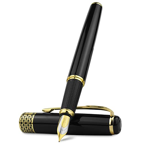 FACDEM Business-Füllfederhalter von Black Lacquer und silberfarben/goldfarben, Clip- und Zierleisten, Büro, mittelgroß, 0,5 mm Spitze, Schwarz / Gold FACDEM Business-Füllfederhalter von Black Lacquer und silberfarben/goldfarben, Clip- und Zierleisten, Büro, mittelgroß, 0,5 mm Spitze, Schwarz / Gold von FACDEM
