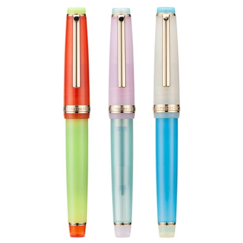 FACDEM Füllfederhalter, Acryl, EF/F/M, goldfarbener Rand, mit Konverter-Set, 3 Stück, Macaron-Farbe, gemischte Macaron-Farben, 3 Stück von FACDEM