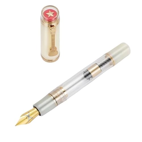 FACDEM Füllfederhalter mit Gitarren-Clip-Design, transparentes Harz, einzigartig, Sternspitze, Luxus-Schreibwaren, Schreibtinte, Geschenkstift, Weiß, F 0,5 mm von FACDEM
