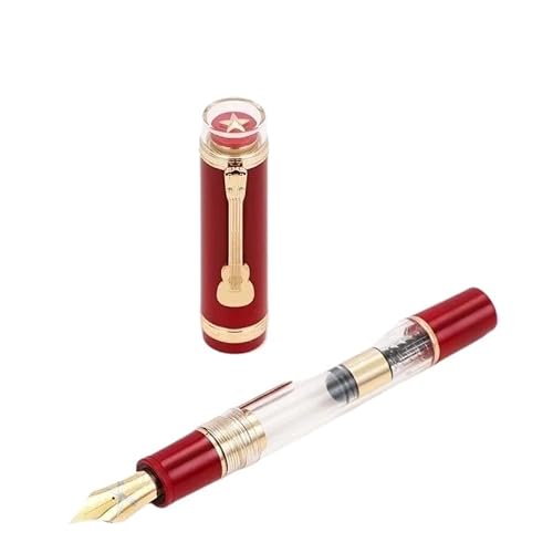 FACDEM Füllfederhalter mit Gitarren-Clip-Design, transparentes Harz, einzigartige Sternspitze, Luxus-Schreibwaren, Schreibtinte, Geschenkstift (rot, F 0,5 mm) von FACDEM