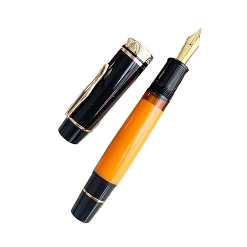 FACDEM Füllfederhalter mit großem Kolben, Orange Nr. 6/8 EF/F/M, Hartgummi-Zunge, Kupferstruktur, Schreibtinte, Geschenkstifte (02, EF (0,4 mm)) von FACDEM