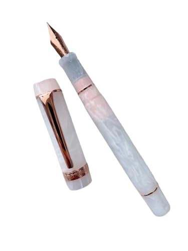 FACDEM Glatter Acryl-Füllfederhalter, EF/F-Feder, schönes Marmor-Bernstein-Muster, Tinte, Schreiben, Geschenk, Büro, Geschäft (weiß (goldener Clip), EF (0,38 mm) von FACDEM
