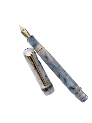 FACDEM Glatter Acryl-Füllfederhalter, EF/F-Feder, schönes Marmor-Bernstein-Muster, Tintenstift, Schreiben, Geschenk, Büro, Geschäft (Marmor-Weiß, M (0,8 mm) von FACDEM