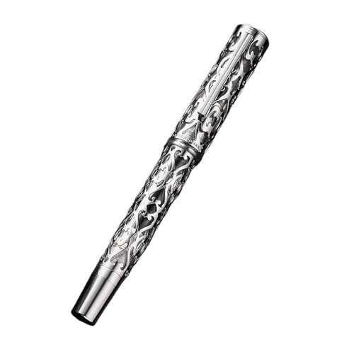 FACDEM Moonlight Füllfederhalter mit Gravur, hohles Design, Premium-Kolbenfüllhalter, flexible Feder, Kalligraphie-Set, Geschäftsgeschenk (Silber, EF) von FACDEM