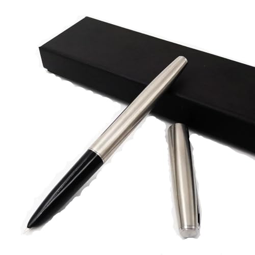 FACDEM Silberfarbener Stahl-Füllfederhalter mit 0,38 mm extra feiner Spitze, Tinte, luxuriöser Metall-Finanzstift, Büro- und Schulbedarf (ein Stift) von FACDEM