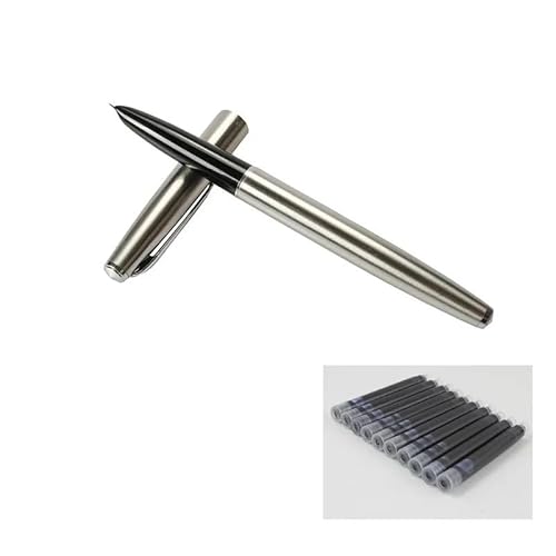 FACDEM Silberfarbener Stahl-Füllfederhalter mit 0,38 mm extra feiner Spitze, luxuriöser Metall-Füllfederhalter für Büro, Schulbedarf (Stift und Tinte) von FACDEM