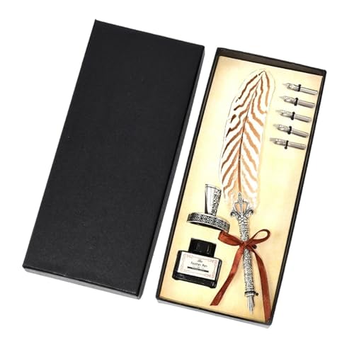 FACDEM Vintage Kalligraphie-Feder-Tauchstift, modischer Stiftgriff, 2/5 Federn, Schreibset, Füllfederhalter, Schreibset, Geburtstags- / Weihnachtsgeschenk (5 Federn, Silber) von FACDEM