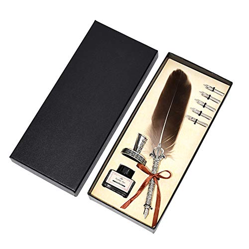 FACDEM Vintage Kalligraphie-Feder-Tauchstift, modischer Stiftgriff, 2/5 Federn, Schreibset, Füllfederhalter, Schreibset, Geburtstags- / Weihnachtsgeschenk (5 Federn, grau) von FACDEM