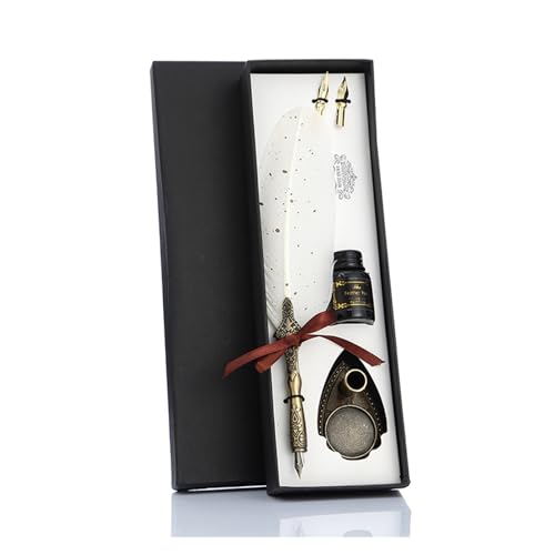 FACDEM Vintage Kalligraphie-Feder-Tauchstift, modischer Stiftgriff, 2/5 Spitze, Schreibset, Füllfederhalter, Schreibset, Geburtstags-/Weihnachtsgeschenk (2 Federn, weiß, A) von FACDEM
