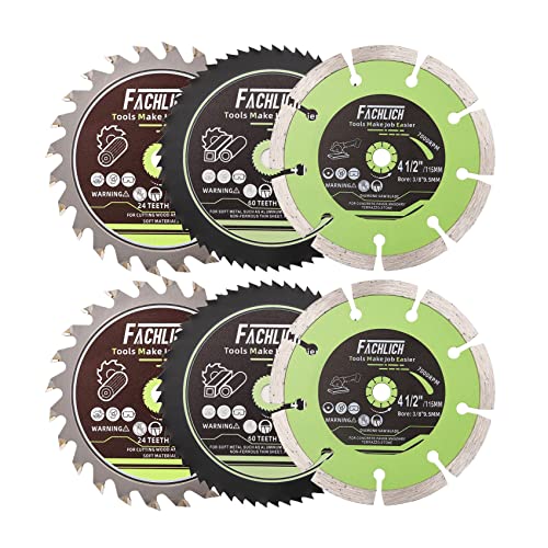 115mm Kreissägeblätter-Set (6-teilig) – Für Fliesen, Holz, Metall & Kunststoff | HSS/Hartmetall/Diamant | 3/8 Zoll Aufnahme von FACHLICH