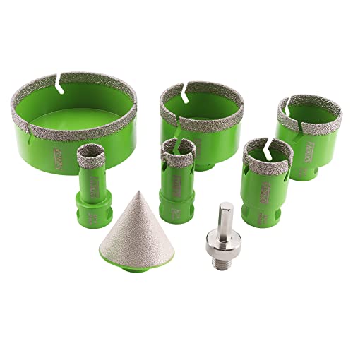 FACHLICH Diamant Fliesenbohrer Set - 20/25/35/50/68/100mm Diamant-Bohrkrone Lochsäge 8 Stücke mit 50mm Fingerfräser ein Adapter für Porzellan Fliese Granit Marmor von FACHLICH