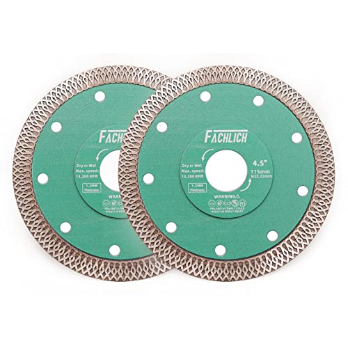 FACHLICH Diamant-Trennscheibe 2 Stücke 115mm Superdünnes Trocken Nasssägeblatt mit X-Zähne Turbo Mesh Rand,für Keramikfliesen Porzellan Granit Marmor von FACHLICH