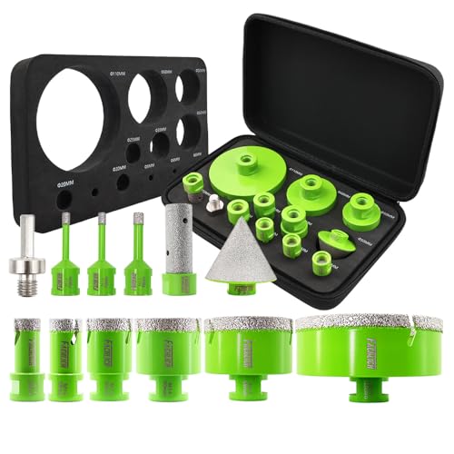 FACHLICH Fliesenlochsägen-Set - M14 Diamant-Kernbohrer-Set 12 Stück (6/6/8/20/25/35/50/68/110mm+20F+50B+Hex Adapter) für Fliesen Porzellan Granit Marmor von FACHLICH