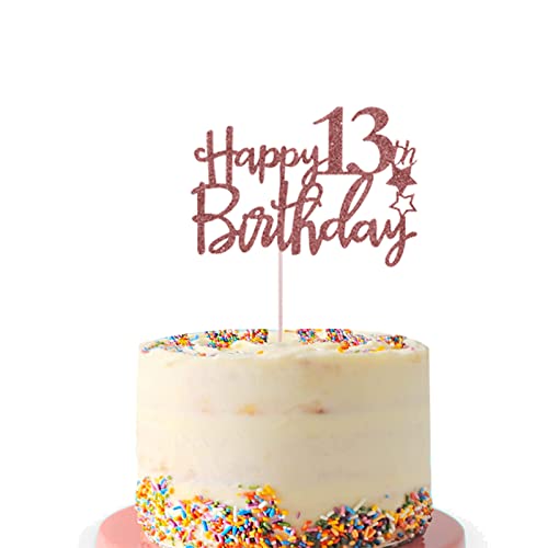 13.Geburtstag Tortendeko, 13. Geburtstag Kuchen Topper Roségold Happy 13th Birthday Tortenaufleger Glitzer für Offizielle Teenager 13. Geburtstag Kuchen Dekoration von Fechy